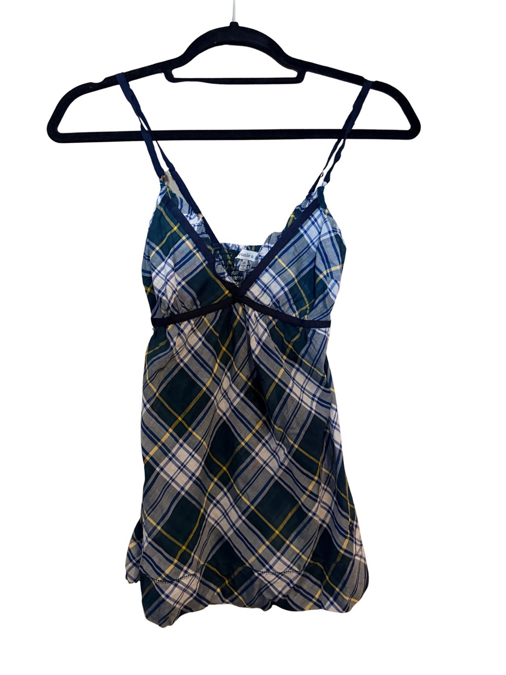 Plaid Cotton Strappy Tank - Navy & Green